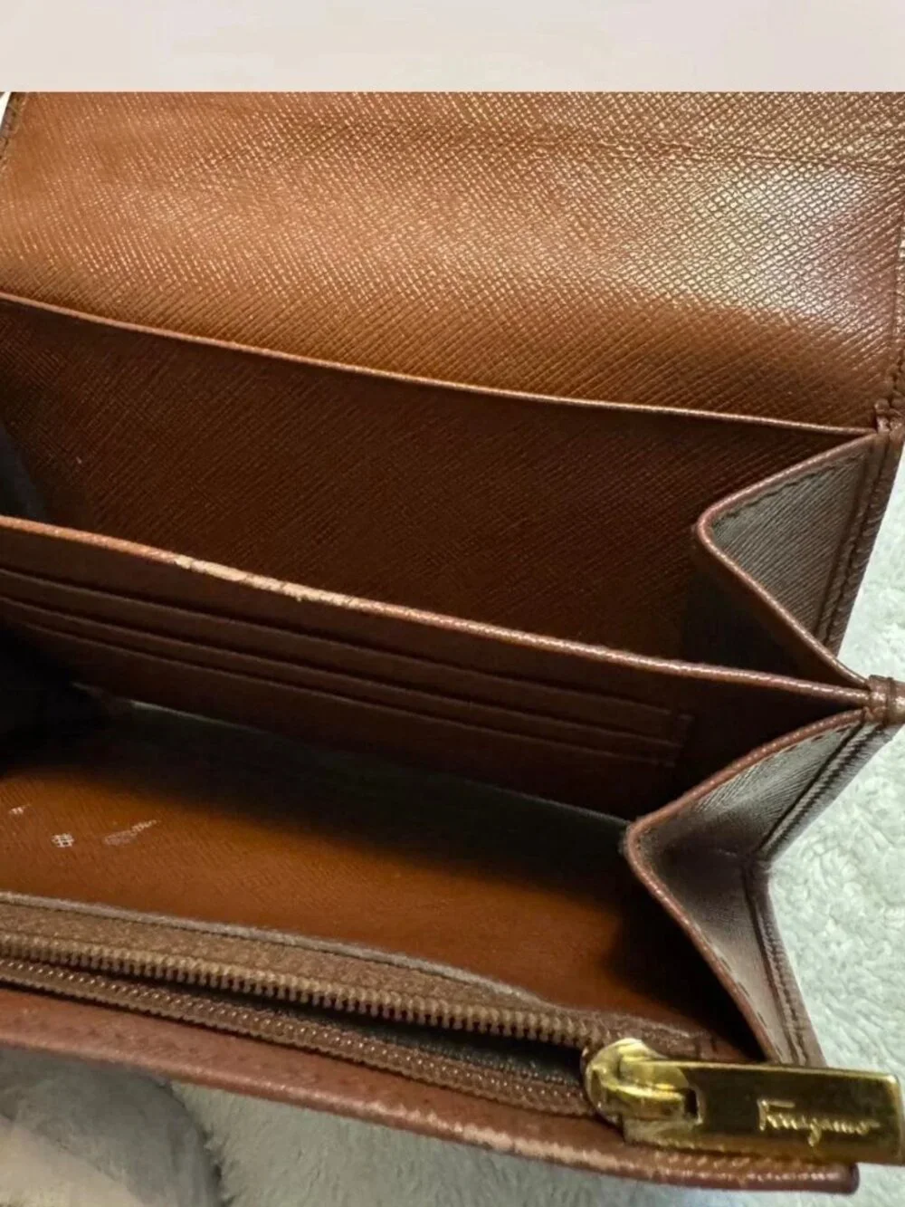 Salvatore Ferragamo Brown Leather Gancini Clutch with Gold Hardware